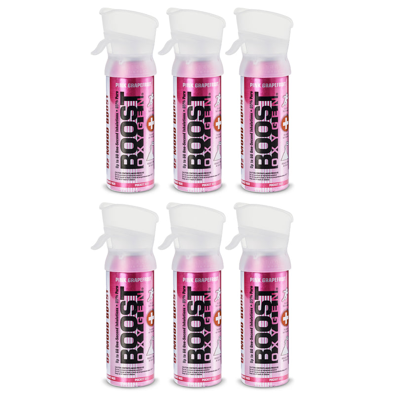 Boost Oxygen Pocket Sized Canned Oxygen w/ Mouthpiece, Pink Grapefruit (6 Pack)