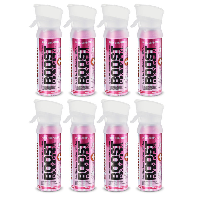 Boost Oxygen Pocket Sized Canned Oxygen w/ Mouthpiece, Pink Grapefruit (8 Pack)