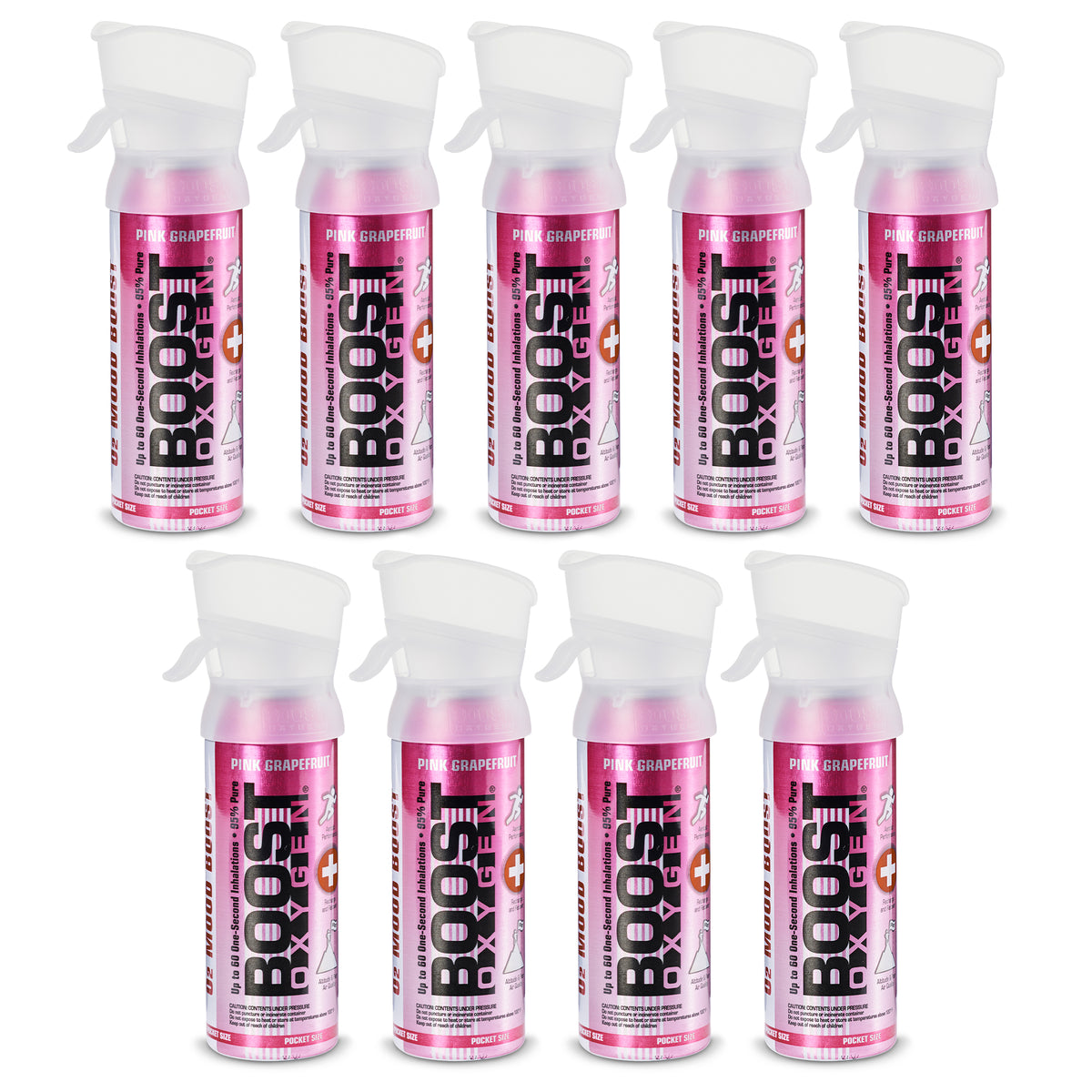 Boost Oxygen Pocket Sized Canned Oxygen w/ Mouthpiece, Pink Grapefruit (9 Pack)