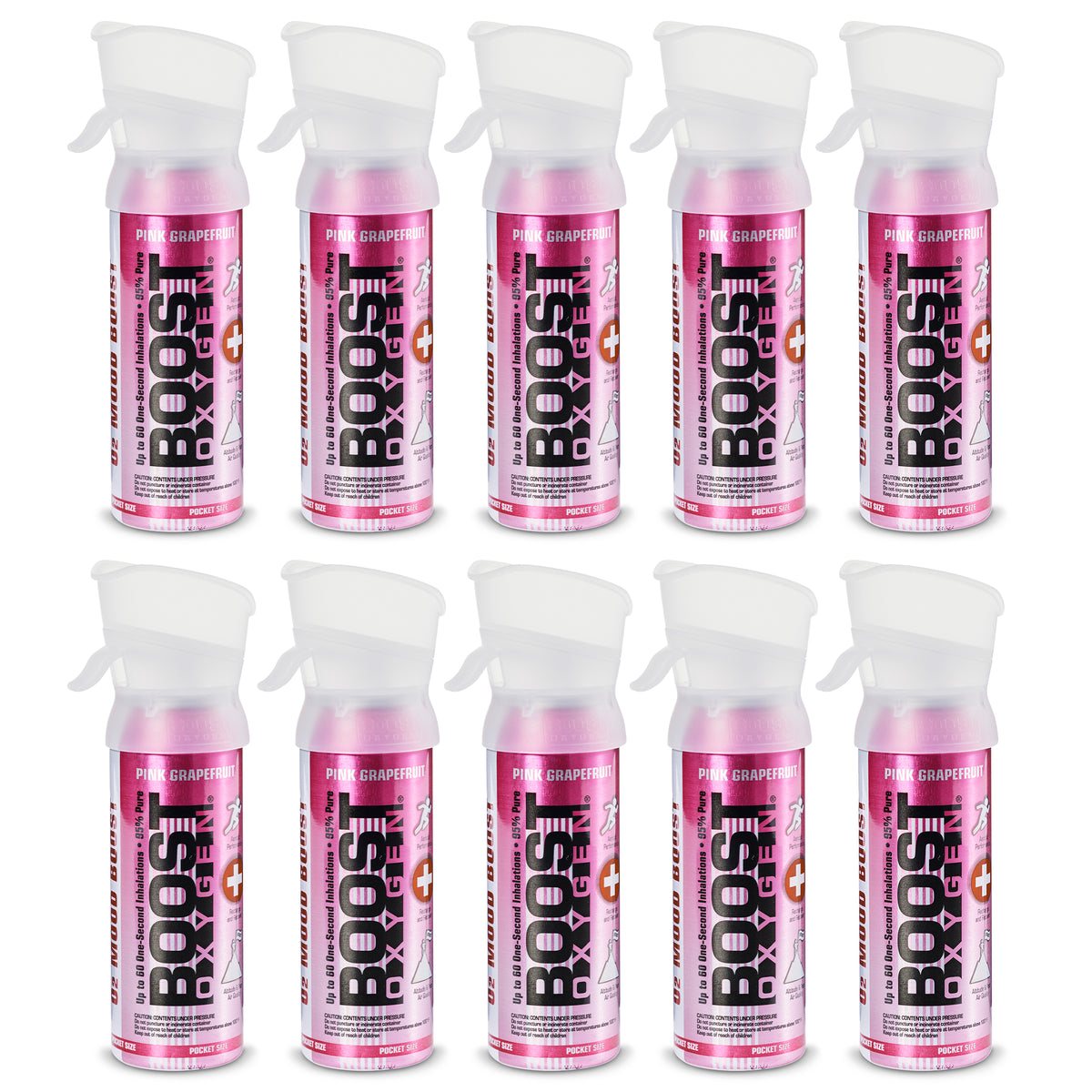 Boost Oxygen Pocket Sized Canned Oxygen w/ Mouthpiece, Pink Grapefruit (10 Pack)
