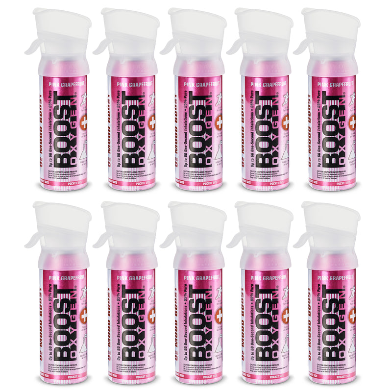 Boost Oxygen Pocket Sized Canned Oxygen w/ Mouthpiece, Pink Grapefruit (10 Pack)