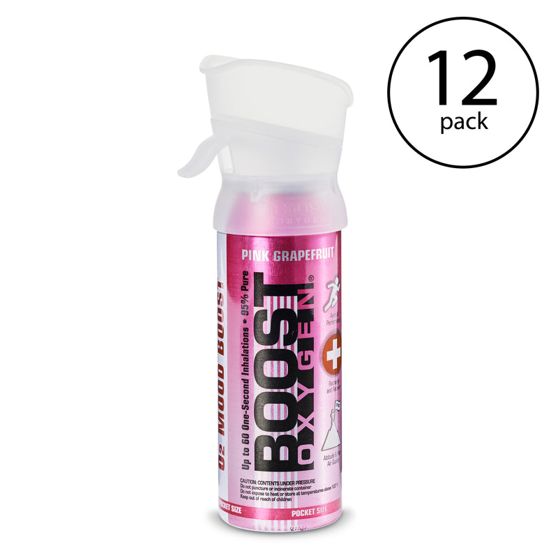 Boost Oxygen Pocket Sized Canned Oxygen w/ Mouthpiece, Pink Grapefruit (12 Pack)
