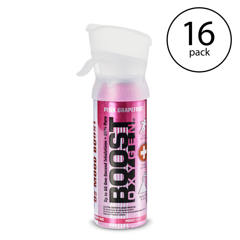 Boost Oxygen Pocket Sized Canned Oxygen w/ Mouthpiece, Pink Grapefruit (16 Pack)