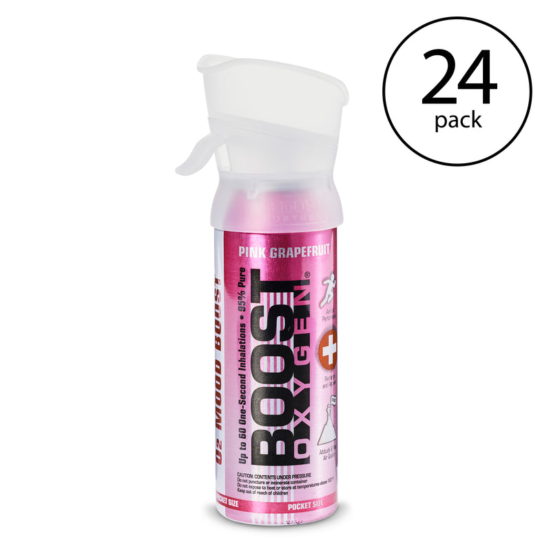 Boost Oxygen Pocket Sized Canned Oxygen w/ Mouthpiece, Pink Grapefruit (24 Pack)
