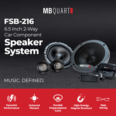 MB Quart FSB-216 6.5 Inch 2-Way Car Component Speakers, 150W Peak Power, Black - VMInnovations