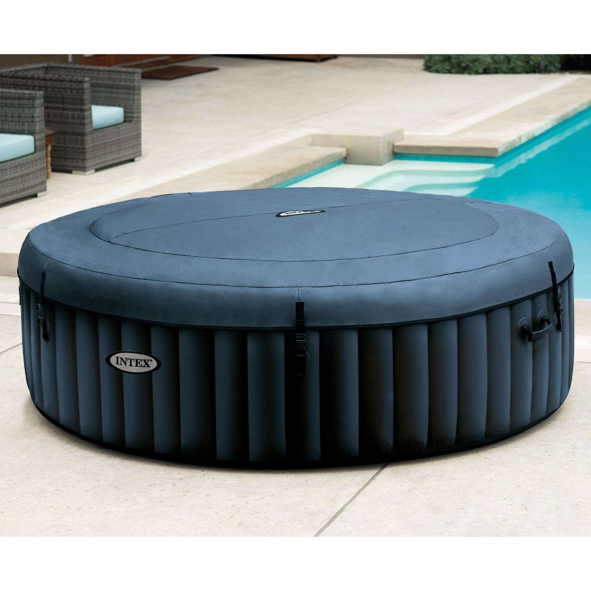Intex PureSpa Plus 6 Person Portable Inflatable Hot Tub Jet Spa with Cover, Navy