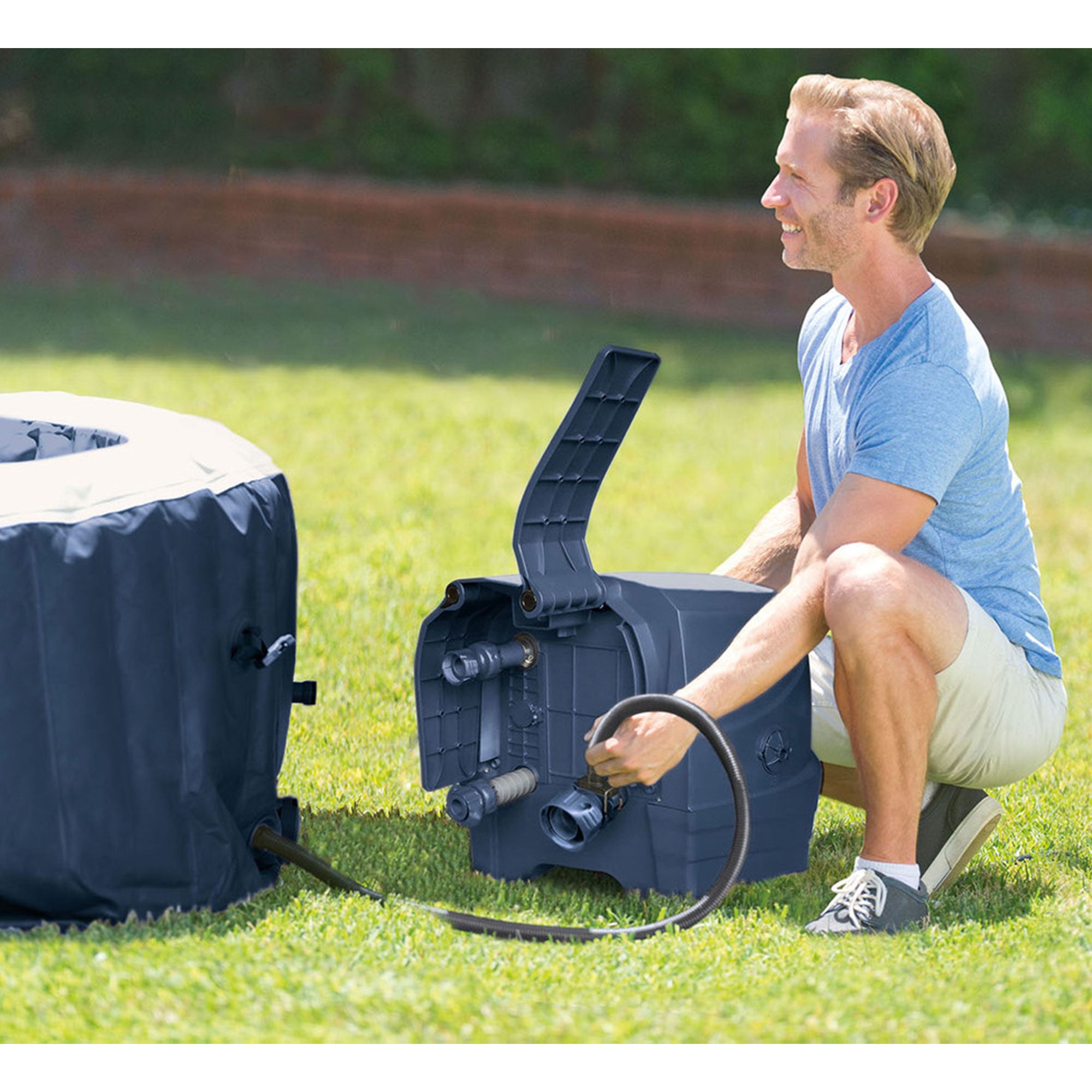 Intex PureSpa Plus 6 Person Portable Inflatable Hot Tub Jet Spa with Cover, Navy