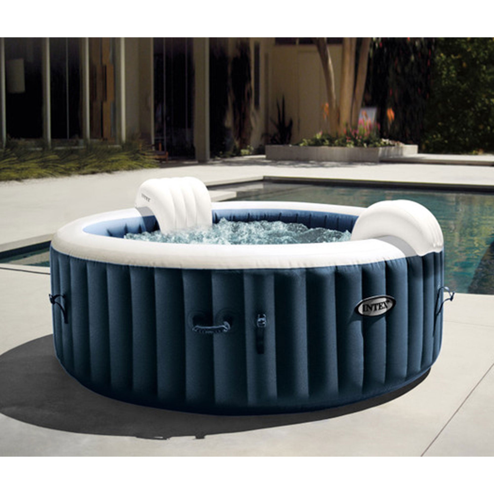 Intex PureSpa Plus 6 Person Portable Inflatable Hot Tub Jet Spa with Cover, Navy