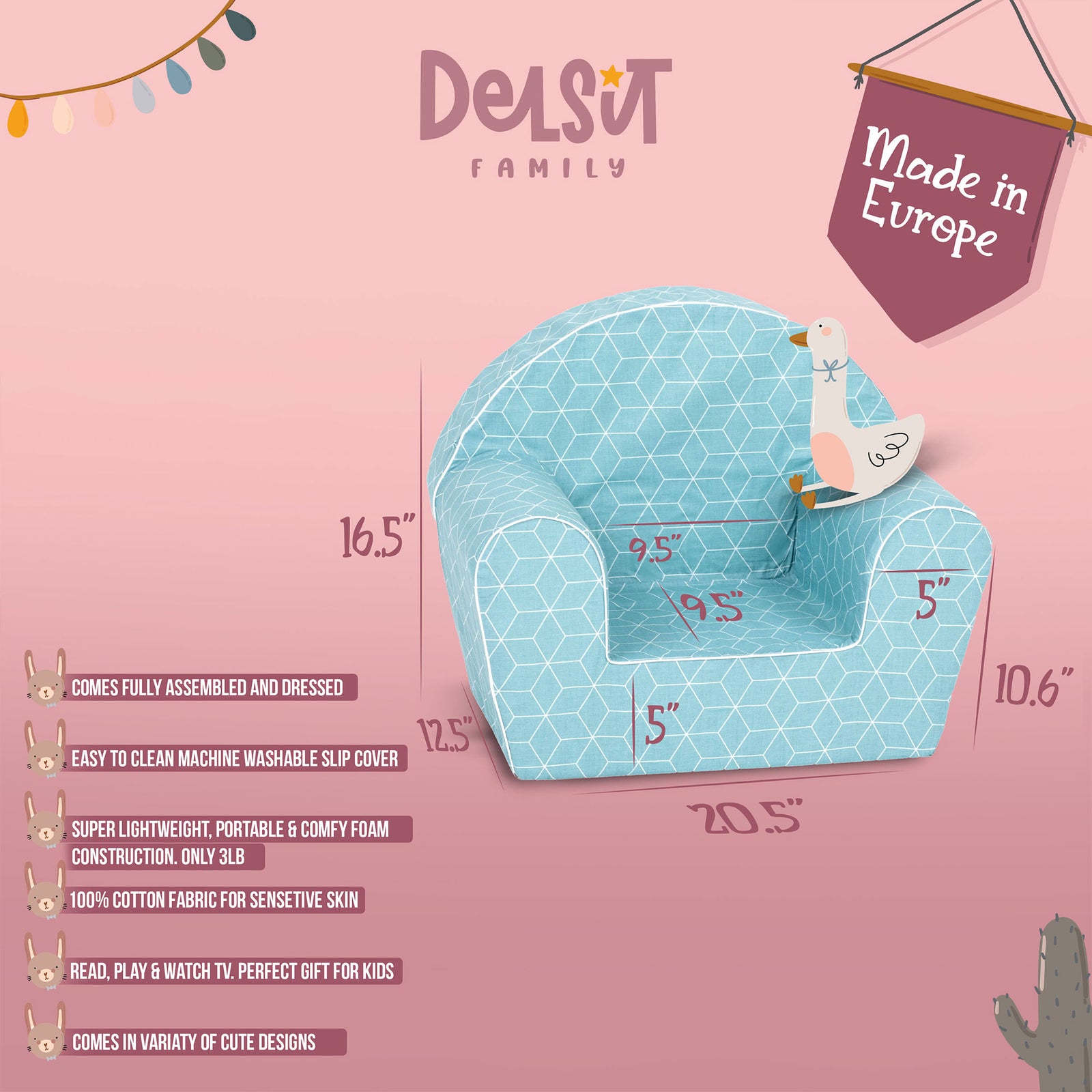 Playful Mint Cube Toddler Reading Armchair, Machine Washable (Open Box) - VMInnovations