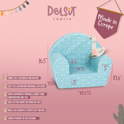 Delsit Lightweight Playful Mint Cube Toddler Reading Armchair, Machine Washable