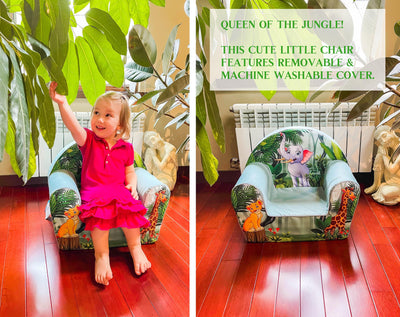 Delsit Machine Washable Lightweight Toddler Reading Armchair, Adorable Elephant - VMInnovations