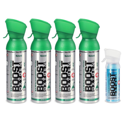 Boost Oxygen 5L Canned Oxygen Bottle, Natural (4 Pack) & 3L Bottle, Peppermint