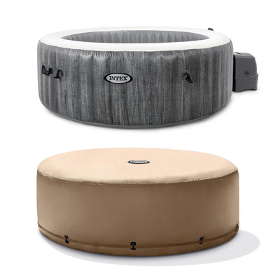 Intex Greywood Deluxe 4 Person Inflatable Hot Tub Jet Spa & Cover Package, Grey - VMInnovations
