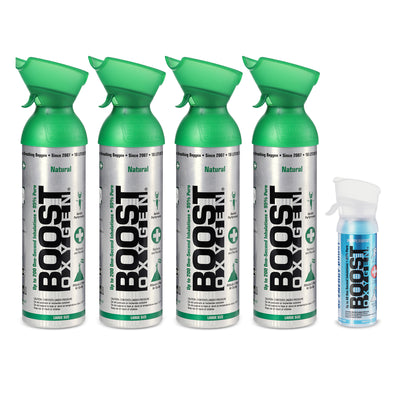 Boost Oxygen 10L Canned Oxygen Bottle, Natural (4 Pack) & 3L Bottle, Peppermint - VMInnovations