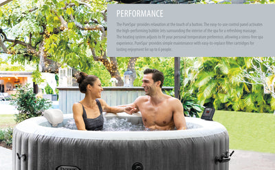 Intex Greywood Deluxe 4 Person Inflatable Hot Tub Jet Spa & Cover Package, Grey - VMInnovations