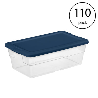 Sterilite Stackable 6 Quart Storage Box Container, Marine Blue Lid (120 Pack)