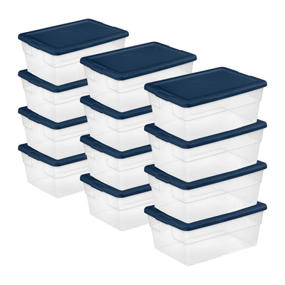 Sterilite Stackable 16 Qt Storage Box Container, Clear with Blue Lid, (24 Pack) - VMInnovations