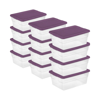 Sterilite Stackable 16 Qt Storage Container, Clear with Purple Lid, (24 Pack)