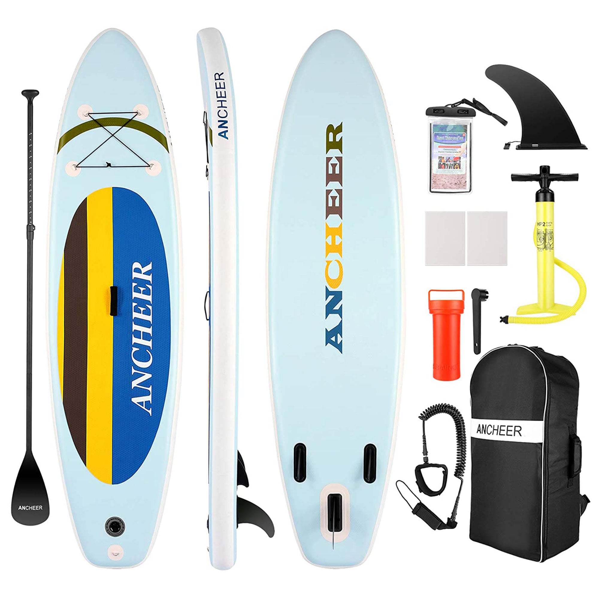 Ancheer 10 Ft Inflatable Stand Up Paddle Board w/ Accessories & Bag,Yellow(Used)