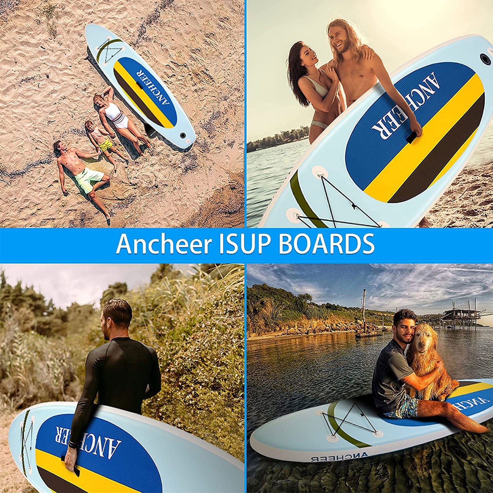 Ancheer 10 Foot Inflatable Stand Up Paddle Board w/ Accessories and Bag, Yellow - VMInnovations