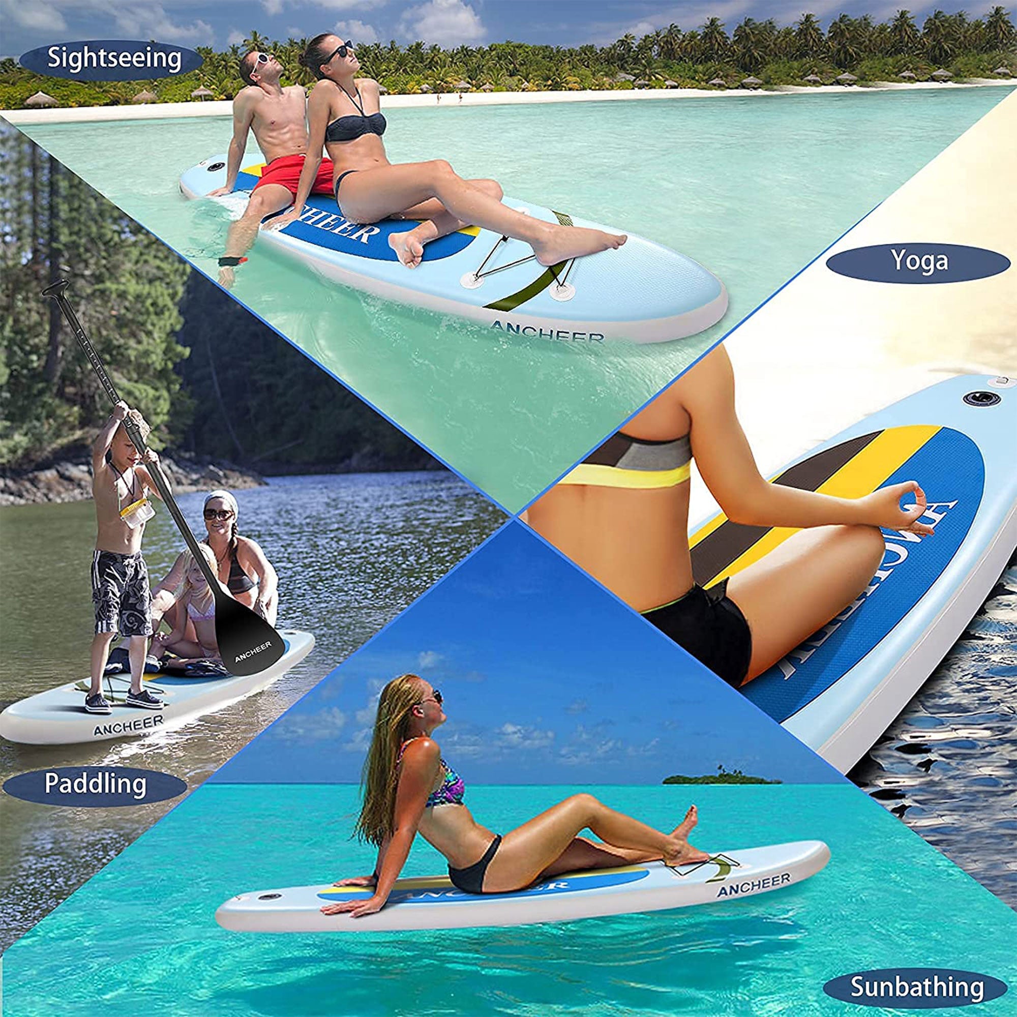 Ancheer 10 Ft Inflatable Stand Up Paddle Board w/ Accessories & Bag,Yellow(Used)