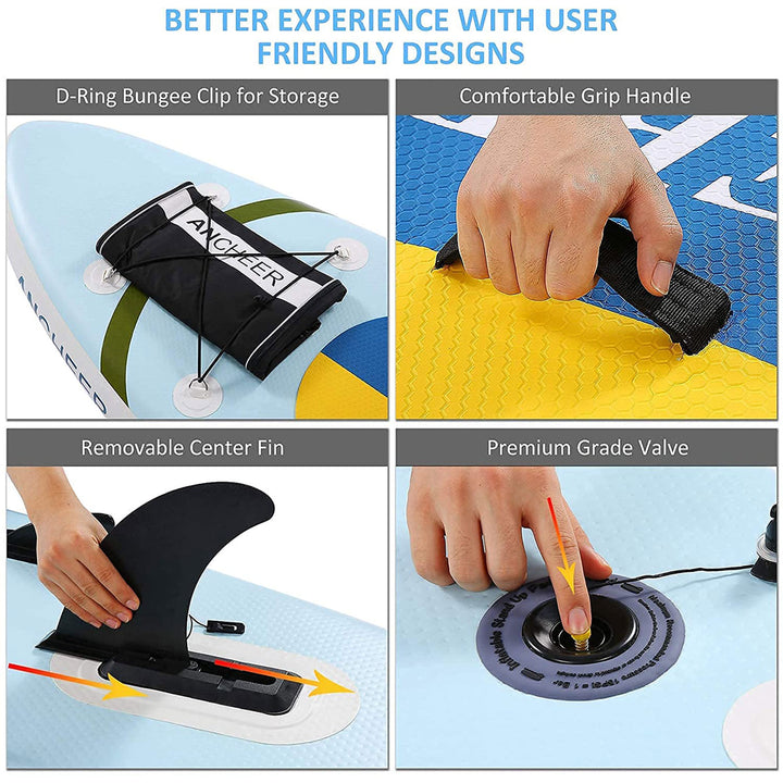 Ancheer 10 Ft Inflatable Paddle Board w/Accessories & Bag, Yellow (Open Box)