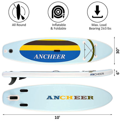 Ancheer 10 Ft Inflatable Paddle Board w/Accessories & Bag, Yellow (Open Box) - VMInnovations