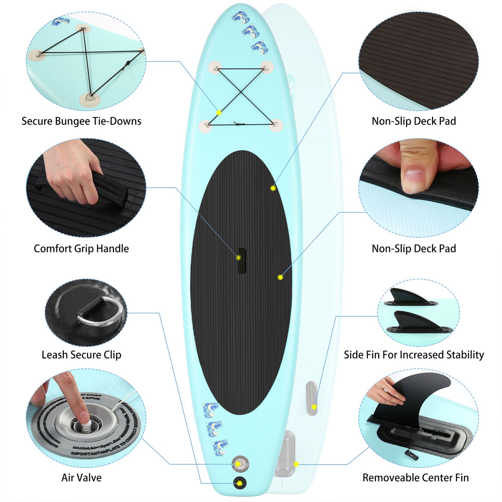 Ancheer iSUP Inflatable Stand Up Paddle Board with Bag and Accessories, Blue - VMInnovations