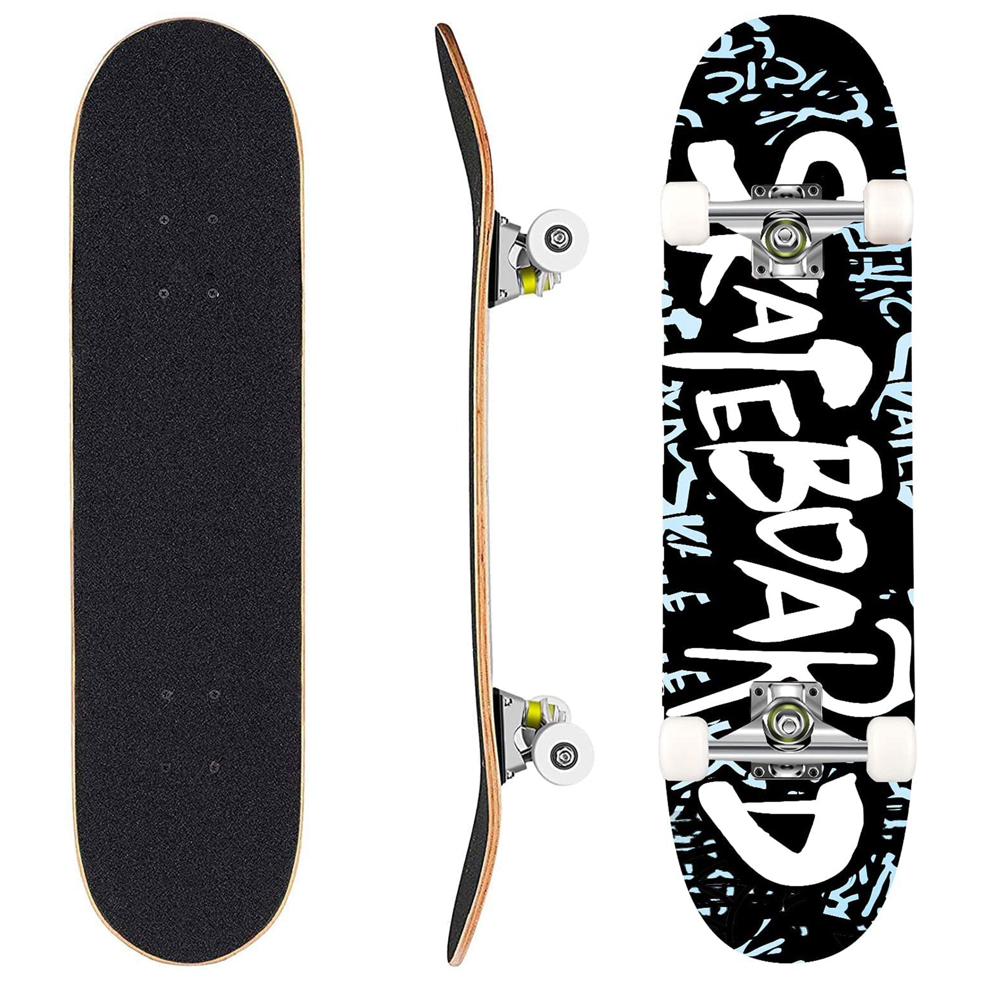 Hikole Complete Pro Canadian Maple Wood 31 Inch Double Kick Skateboard, Letter