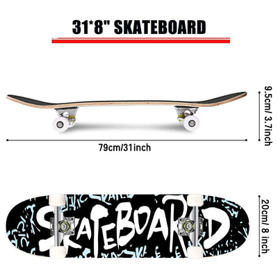 Hikole Complete Pro Canadian Maple Wood 31 Inch Double Kick Skateboard, Letter