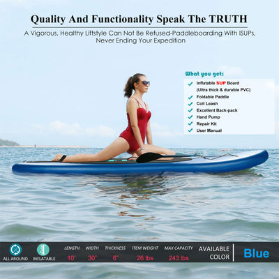 Ancheer iSUP  Stand Up Paddle Board with Bag and Accessories, Blue (Open Box) - VMInnovations