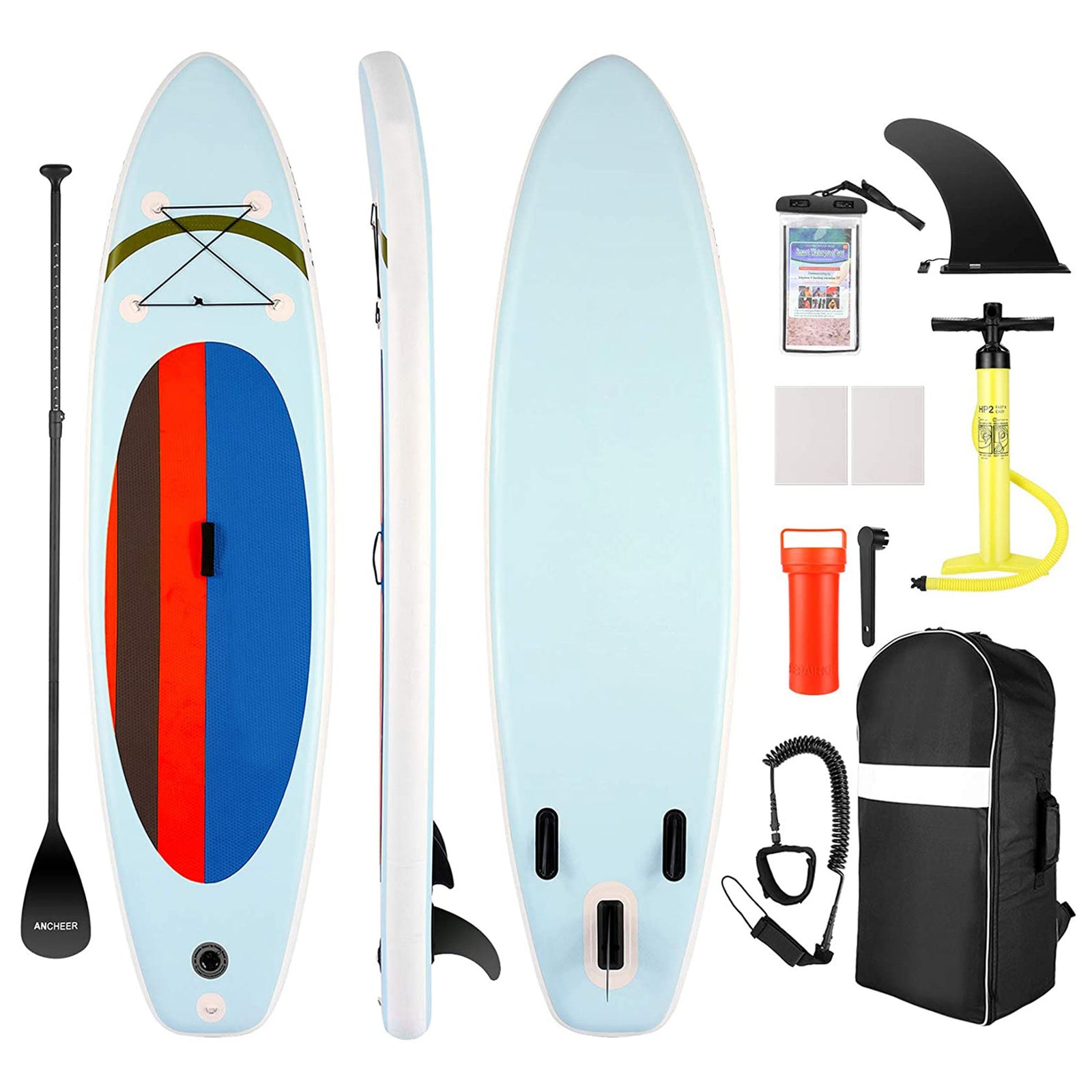 Ancheer 10 Foot Inflatable Stand Up Paddle Board with Bag and Accessories, Red - VMInnovations