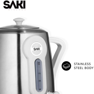 SAKI 95-DY94-6MWM Electric Samovar Stainless Steel & Porcelain Tea Maker, White