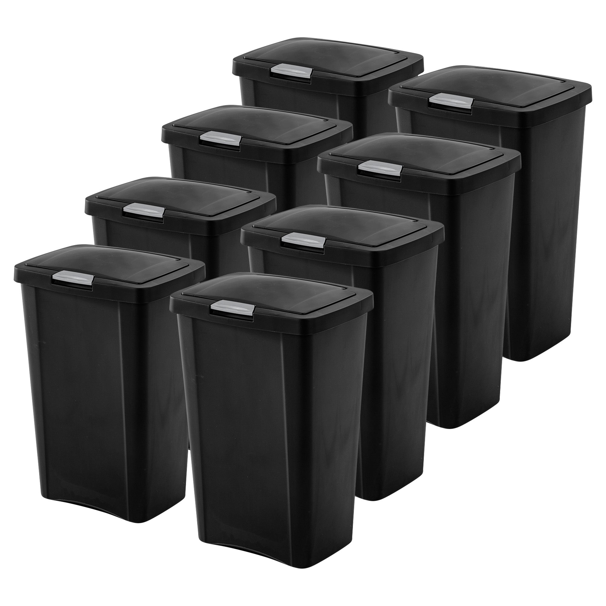 Sterilite 13 Gallon TouchTop Wastebasket with Titanium Latch, Black (8 Pack) - VMInnovations