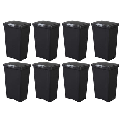 Sterilite 13 Gallon TouchTop Wastebasket with Titanium Latch, Black (8 Pack)