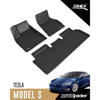 3D MAXpider Kagu Series Complete Floor Mat Liner Set, 20-21 Tesla Model S, Black