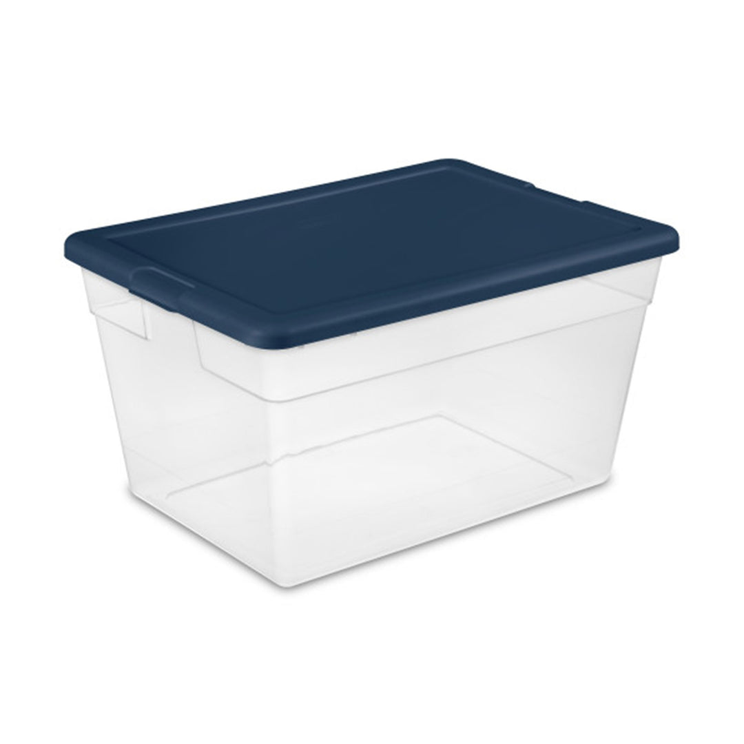 Sterilite Stackable 56 Quart Storage Tote, Clear with Marine Blue Lid (24 Pack) - VMInnovations