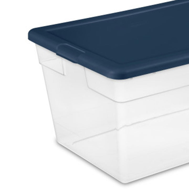 Sterilite Stackable 56 Quart Storage Tote, Clear with Marine Blue Lid (16 Pack)