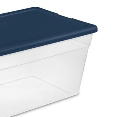 Sterilite Stackable 56 Quart Storage Tote, Clear with Marine Blue Lid (16 Pack)