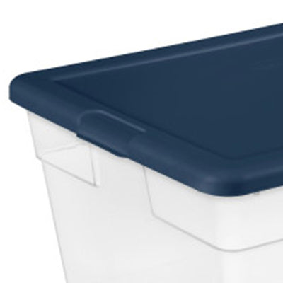 Sterilite Stackable 56 Quart Storage Tote, Clear with Marine Blue Lid (24 Pack)