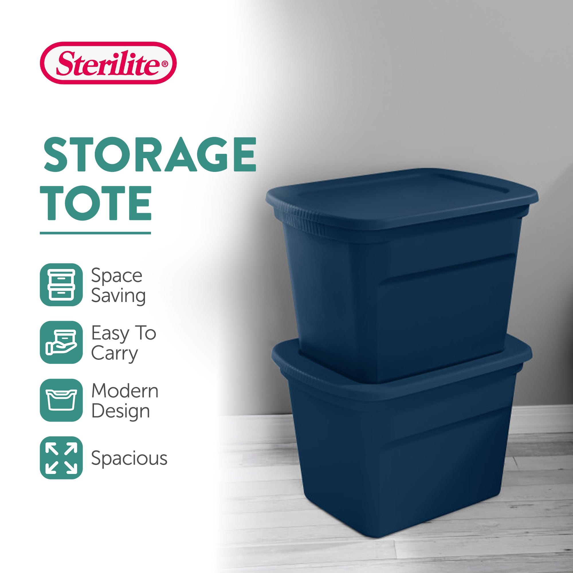 Sterilite Classic Lidded Stackable 18 Gal Storage Tote Container, Blue, 8 Pack - VMInnovations