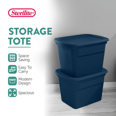 Sterilite Classic Lidded Stackable 18 Gal Storage Tote Container, Blue, 8 Pack