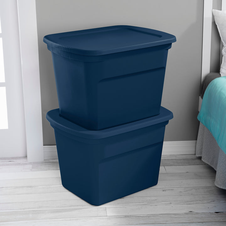 Sterilite Classic Lidded Stackable 18 Gal Storage Tote Container, Blue, 32 Pack