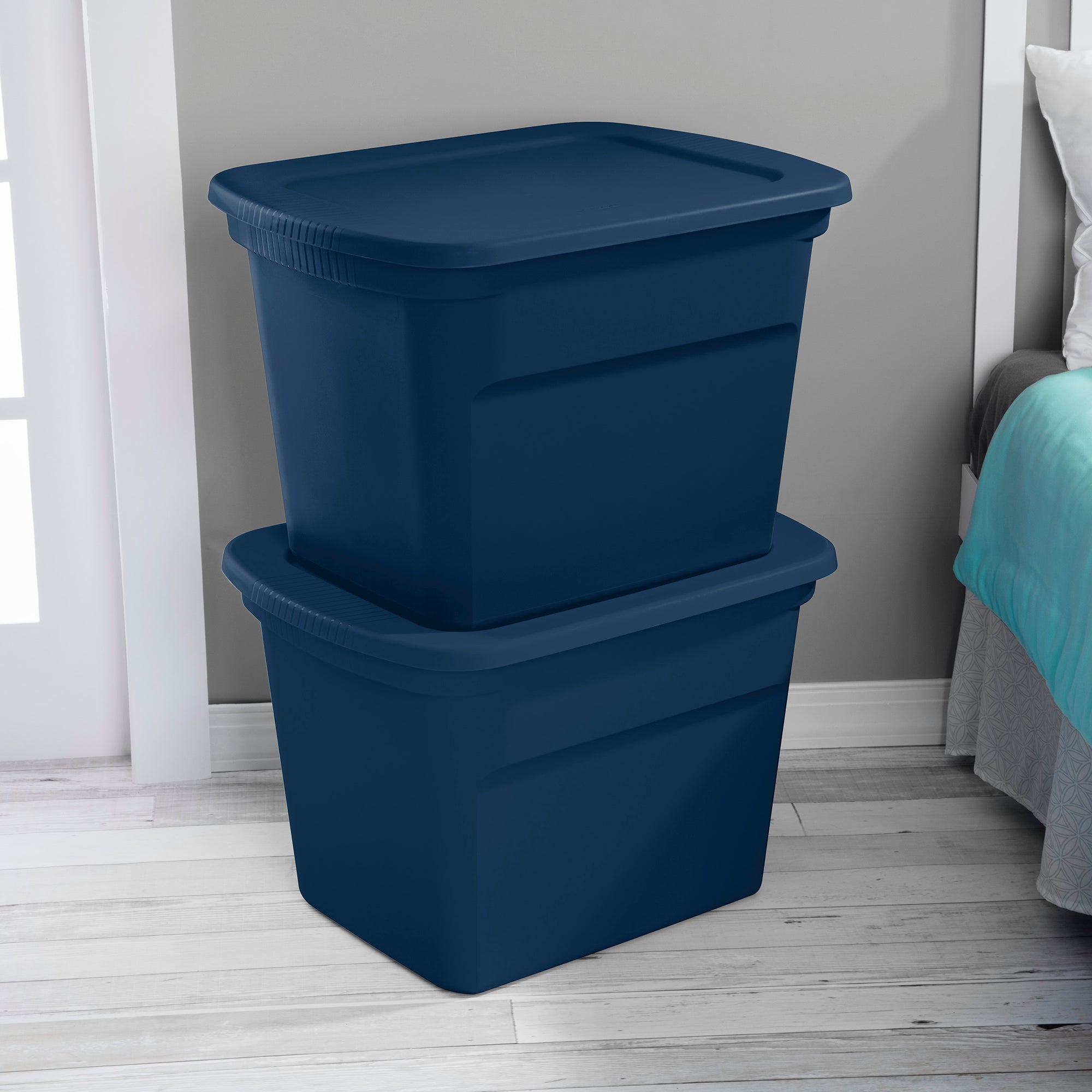 Sterilite Classic Lidded Stackable 18 Gallon Storage Tote Container, Marine Blue
