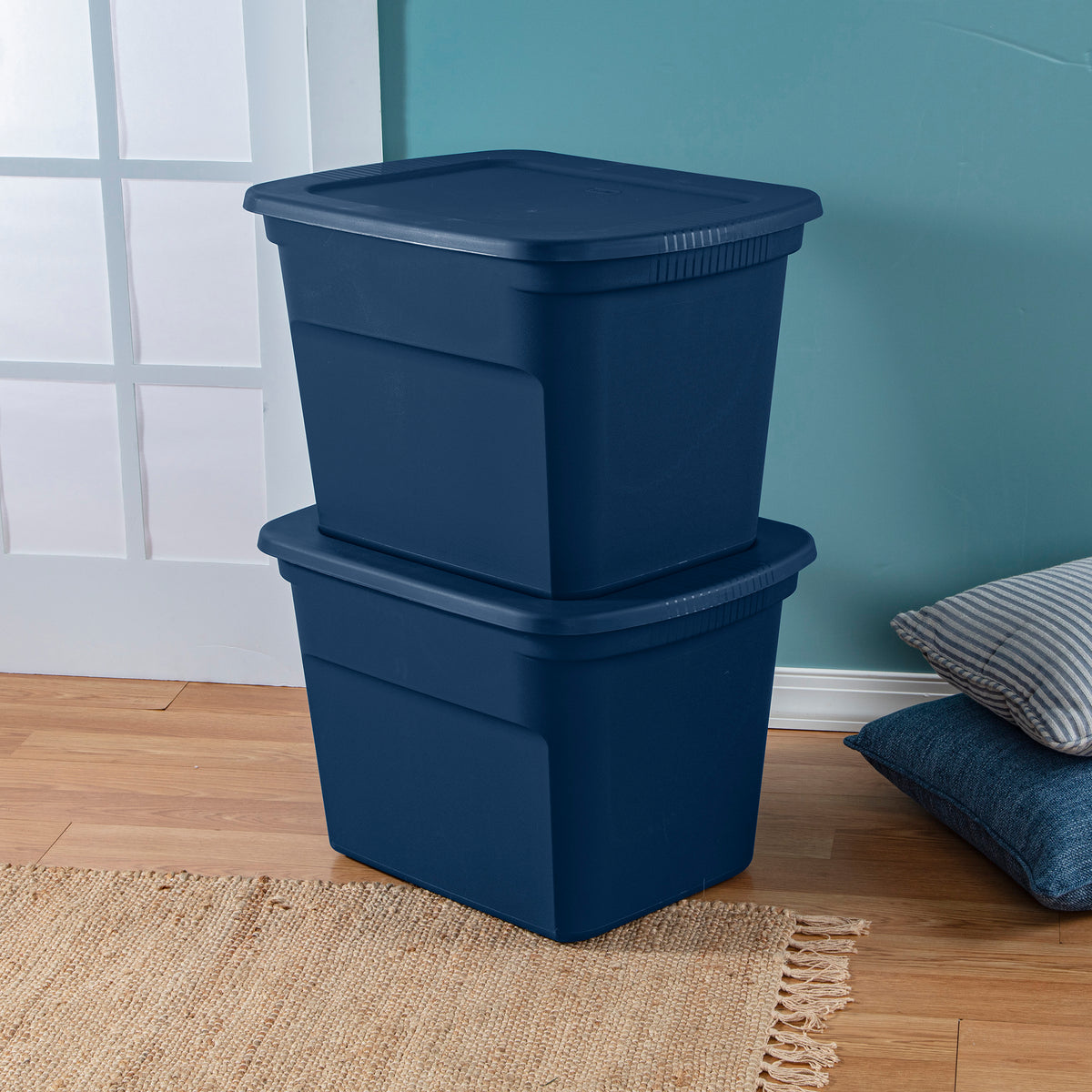 Sterilite Classic Lidded Stackable 18 Gallon Storage Tote Container, Marine Blue