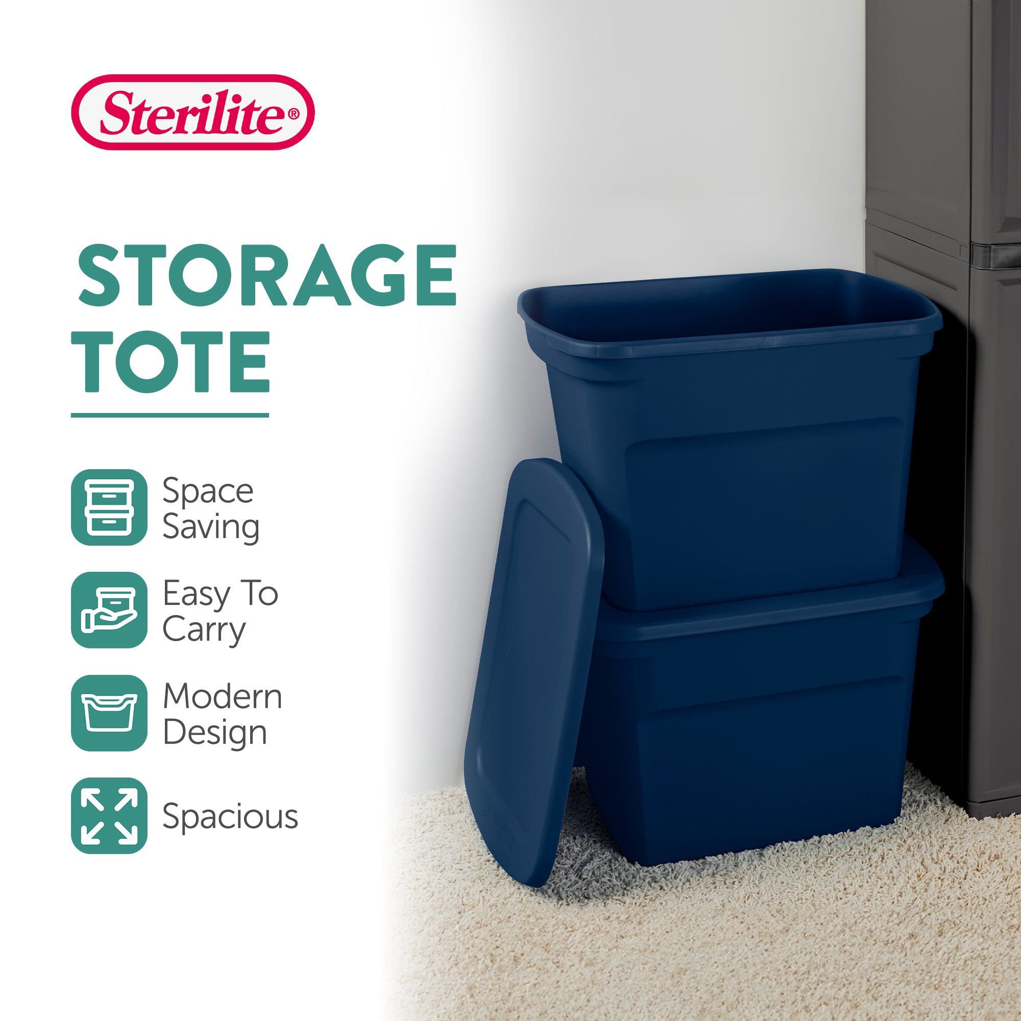 Sterilite Classic Lidded Stackable 18 Gal Storage Tote Container, Blue, 32 Pack - VMInnovations