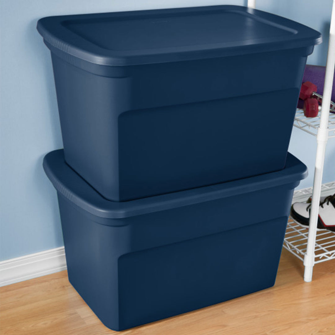 Sterilite Classic Lidded Stackable 30 Gal Storage Tote Container, Blue, 6 Pack