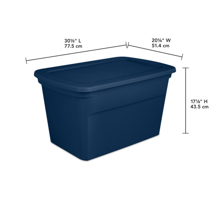 Sterilite Classic Lidded Stackable 30 Gal Storage Tote Container, Blue, 6 Pack