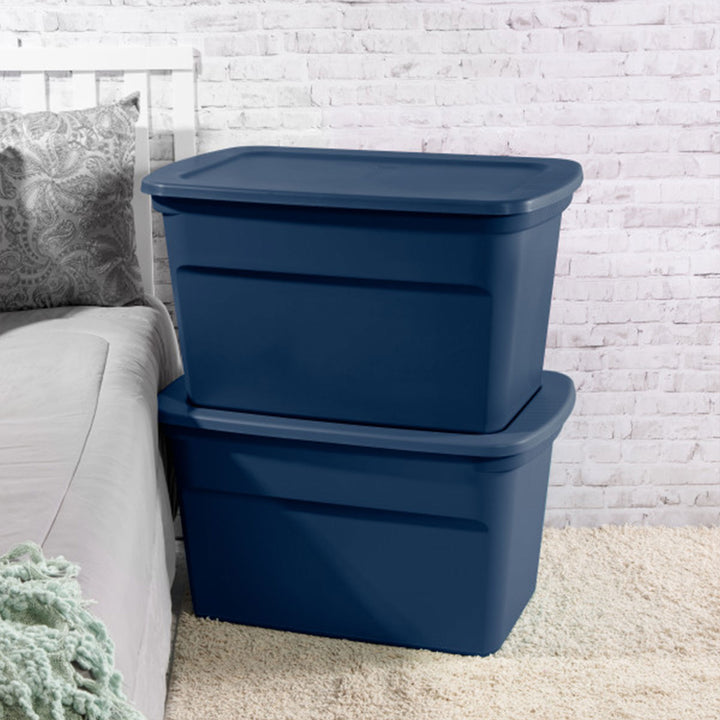 Sterilite Classic Lidded Stackable 30 Gal Storage Tote Container, Blue, 18 Pack