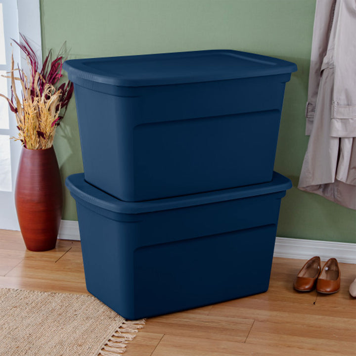 Sterilite Classic Lidded Stackable 30 Gal Storage Tote Container, Blue, 12 Pack